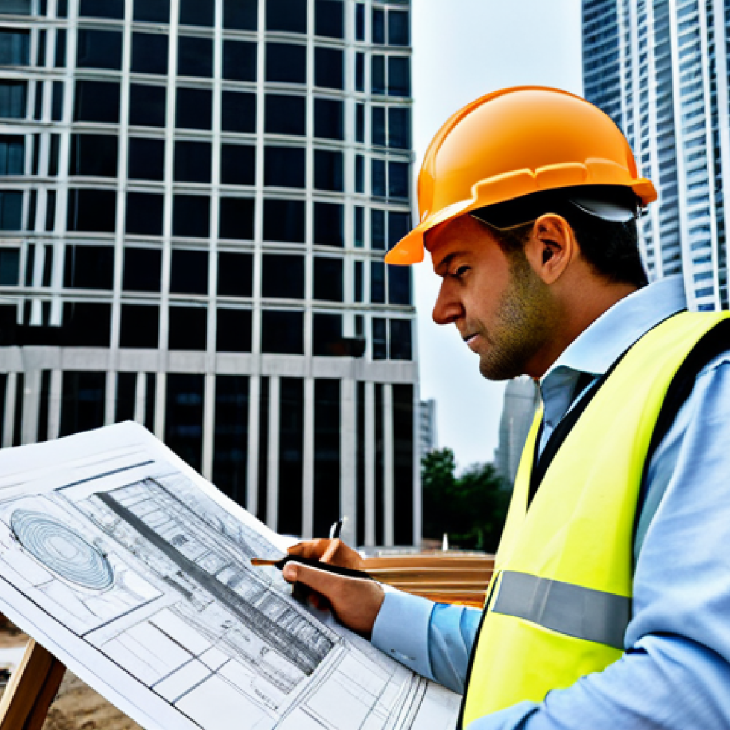 **
"A skilled architect in a hard hat and safety vest, reviewing blueprints at a construction site with a modern skyscraper in the background, fully clothed, appropriate attire, safe for work, perfect anatomy, correct proportions, professional photography, high quality, family-friendly."
**