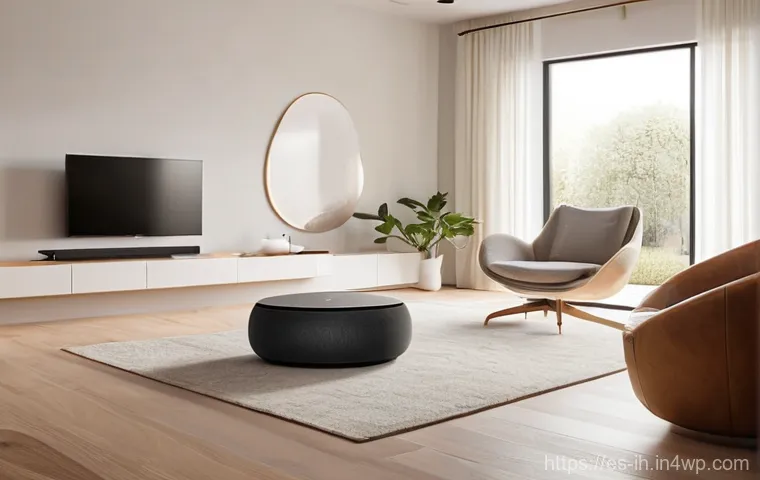 컴퓨터 비전과 IoT의 융합 가능성 - **Prompt:** A cozy and modern living room, bathed in warm, soft light. An adult, casually dressed in...