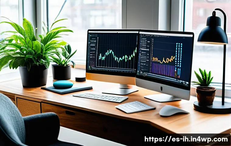 AI 모델 성능 개선을 위한 하이퍼파라미터 튜닝 - A modern data scientist’s workspace in a bright, cozy home office setting, featuring dual monitors d...